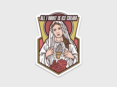 All I Want Is Ice Cream Sticker Print digitalart drawing graphicdesign illustration key6art kitschart popart sticker vectorart