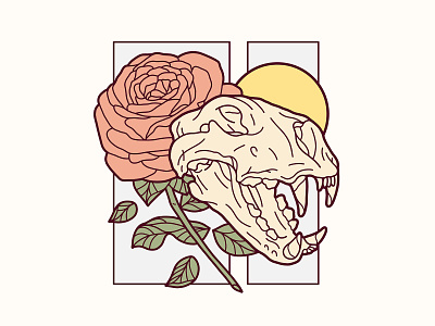 Animal Skull & Rose Illustration animal skull digitalart drawing illustraion key6art rose skull tattoo vectorart vintage