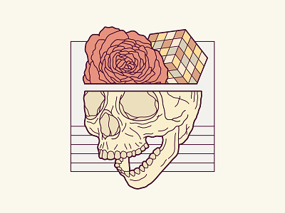 Skull, Rubik's Cube & Rose Illustration digitalart drawing illustration key6art popart rose rubiks cube skull vectorart vintage
