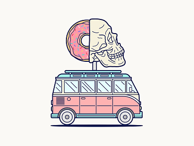 Donut Skull Van digitalart donut drawing illustration key6 art key6art popart skull van vectorart vintage