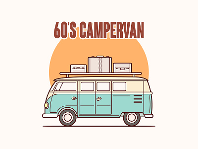 60s Campervan 50s 60s campervan digitalart drawing graphicdesign illustration key6art popart sunset vectorart vitnage
