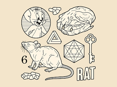 Rat Tattoo Flash digitalart drawing graphicdesign illustration key6 art key6art mice mouse popart rat skull tattoo tattoo flash vectorart vintage