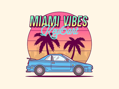 Miami Vibes Illustration car digitalart drawing graphicdesign illustration key6 art key6art miami retro vectorart