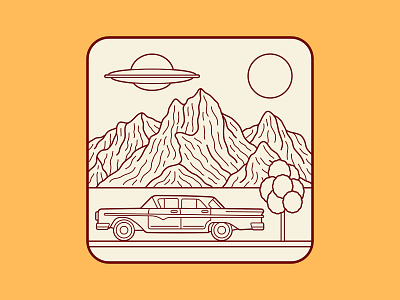 Mountain & UFO Illustration