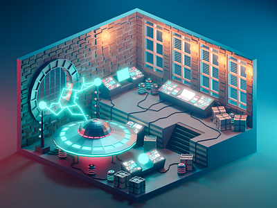 UFO Laboratory 3dillustration 3dmodeling blender blender3d design illustraion isometric isometric design isometric illustration laboratory low poly lowpoly lowpolyart neon ufo