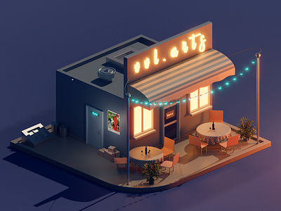 Cozy cafe 3dillustration 3dmodeling blender blender3d illustraion illustration isometric low poly lowpoly lowpolyart