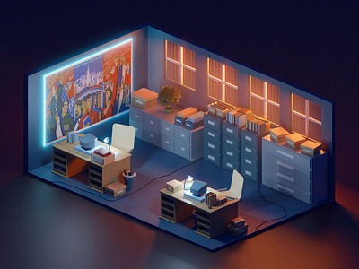 USSR office of the 80x 3dillustration 3dmodeling blender illustraion illustration isometric low poly lowpoly lowpolyart room