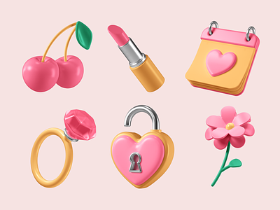 3D Icons Pack - Romance 3d 3dicon bumble date dating emoji femenine flower heart key lipstick lock love relationship ring romance romantic sex tinder wedding