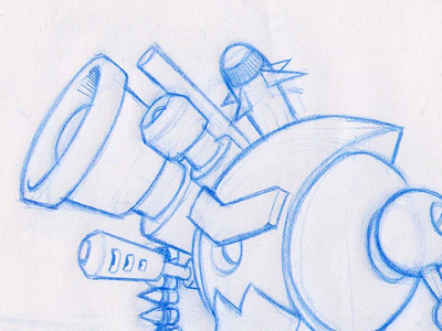 Blaster Bot 2d bot cartoon character design guns illustration lazers missiles pencil pewpew pincer robot