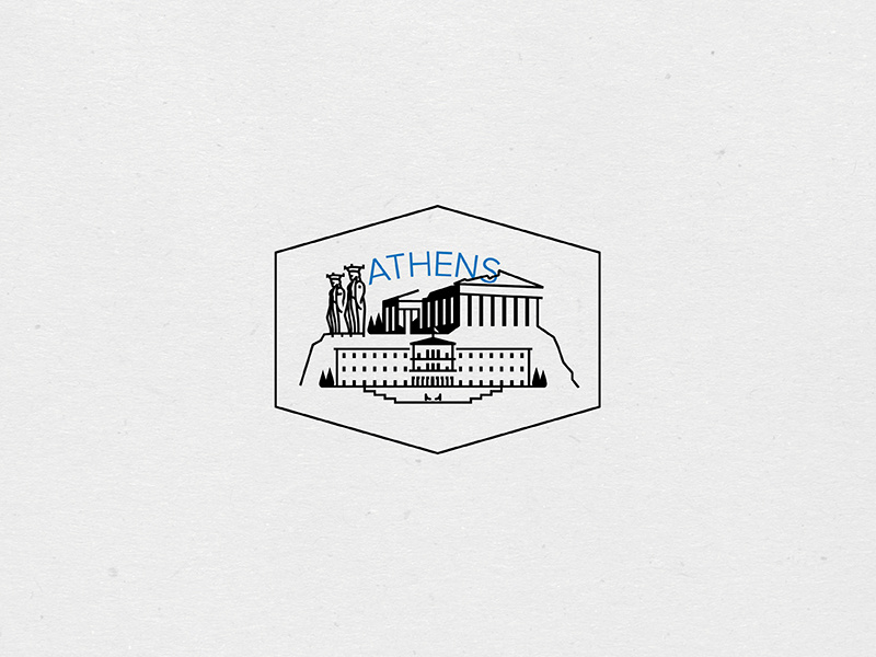 Destination Stamps Series: Athens parliament caryatid acropolis parthenon greece athens stamp illustration icon badge