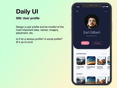 Daily UI - 006 User profile daily 100 challenge daily ui 006 dailyui dailyuichallenge design figma ui uidesign ux uxdesign