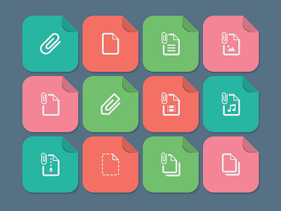 12 File Attachment Folded Flat Icons icons