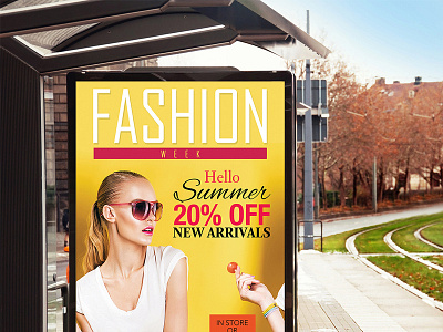 Free Bus Stop Billboard Banner Mockup