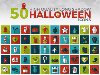 50 High Quality Long Shadow Halloween Icons