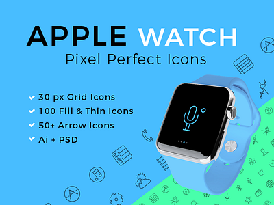 150+ Apple Watch Pixel Perfect Icons In PSD & Vector Ai Format