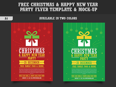 Free Christmas & Happy New Year Party Flyer Template & Mock-up
