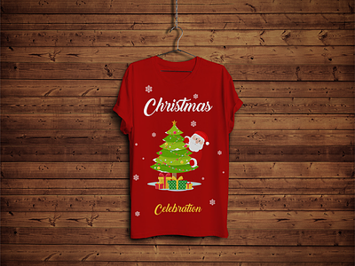 Free T-Shirt Mock-up with Hanger & Wooden Background christmas t shirt t shirt mock up