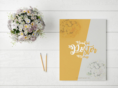 Free Beautiful Poster Mock-Up With Glamour Flowers free mock up poster mock up