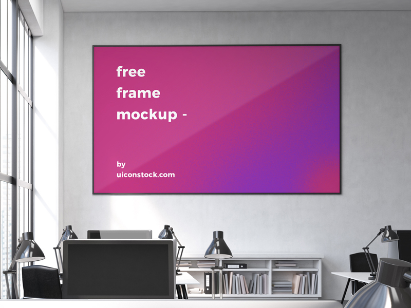 Download Free Office Interior With Horizontal Frame Mockup 2018 by Ess Kay | uiconstock on Dribbble