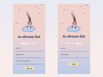 Sign-In Screen UX/UI Design app blue dailyui 001 dailyuichallenge design dreamy goals illustration pink to do app to do list ui ui design uidesign ux design