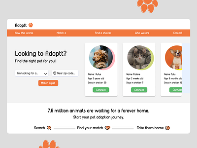 Pet Adoption Landing Page adoption animal shelter daily ui 003 dailyuichallenge landing page landing page design landing pages pet pet adoption ui ui design ux design