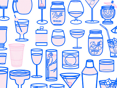 Cups blue cocktail cups drinks halftone illustration jar pink