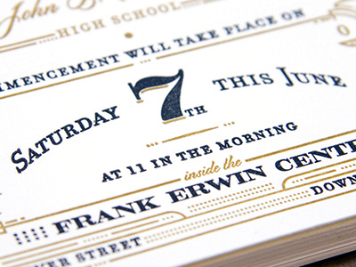 C.H.S Commencement 2014 announcement black card crane lettra gold illustration invite letterpress letterpressed old style