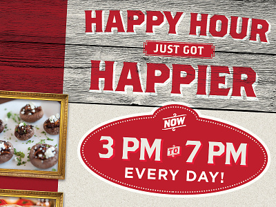 Happy Hour Poster dots frame happy hour oval parchment poster red san serif texture wood