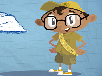 Mustard Scout armstrong boy brown cartoon child concept dave glasses hat illustration kid mustard rock sash scout shoes sketch yellow