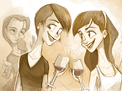 Girl Sketch 2 drinking girl illustration sketch wine wip women