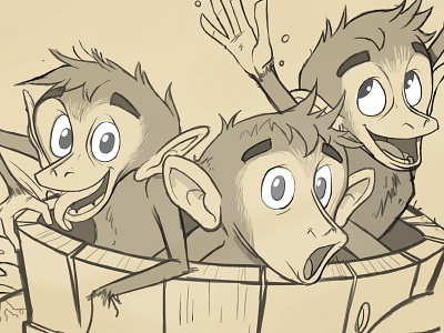 Barrel of Monkeys Sketch ape baboon barrel illustration monkey sketch