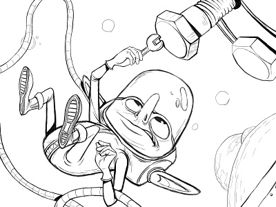Space Repair alien doodle illustration lineart sketch space tools