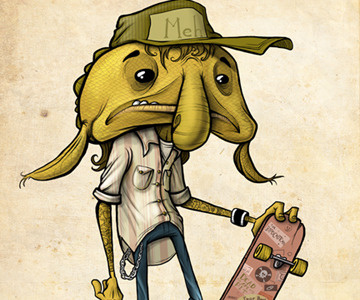 Skateboarding Ogre illustration meh orge punk skate skateboard yellow