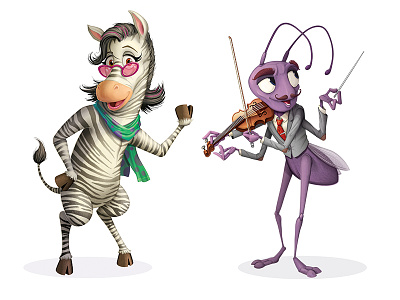 MHE Character Designs animals bug character cricket illustration insect mammal zebra