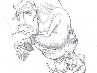 Beefeater Sketch beef beefeater cow drinking eating gin illustration sketch