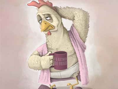 Good Morning chicken coffee illustration morning mug robe tired