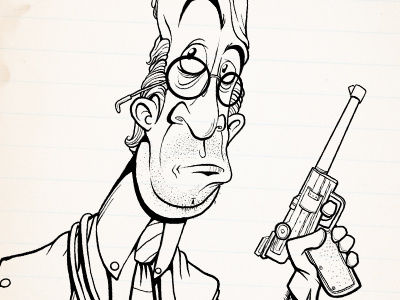 Some Guy with a Gun black doodle drawing dude face glasses glove gun guy illustration man pistol tie white
