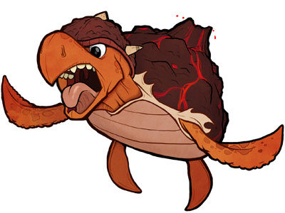 Turtle Character armstrong character crust dave fins fire flame flying game illustration ipad lava magma orange rock scream sea shell turtle volcano