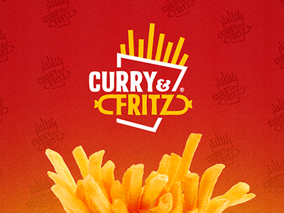 Curry&Fritz brand chips color design food fries icon logo red typo yellow