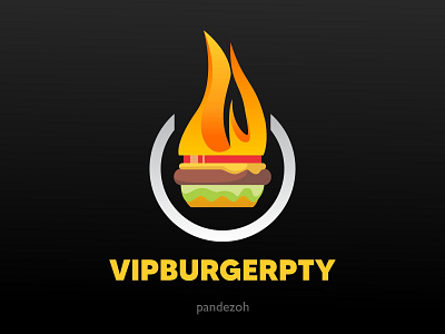 VipBurgerPTY Logo branding design fire hamburger illustration logo logo design restaurant
