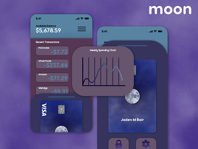 Wallet App Concept - Moon affinitydesigner app branding credit card design flat illustration mobile mobile app ui ux wallet wallet app wallet ui