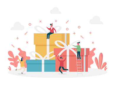 Christmas Gift Boxes character christmas gift boxes holiday illustration people presents vector winter