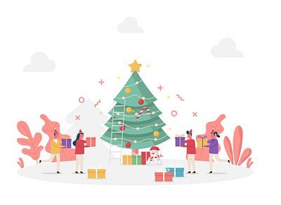 Happy Christmas christmas christmas tree gift boxes holiday people presents vector winter
