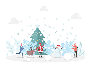 Happy Winter character christmas christmas tree holiday illustration people reindeer santaclaus snow snowfall snowman vector winter