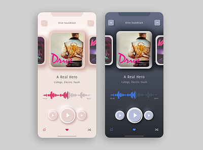 Music Player app UI - inspired by 'Drive' app clean design dailyui dark interface design feminine design graphicdesign minimalist moderndesign music app playlist retrodesign ui