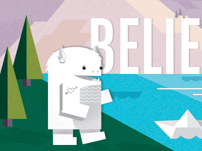 Believe in Your Brand imaginary beast landscape monster paper boat web graphics