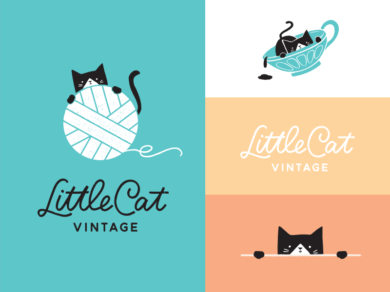 Little Cat Vintage - Design Concept branding cat hand drawn script kitten logo retro vintage