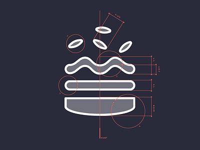 Technical burger blueprint burger damien faivre icon illustration red technical vector