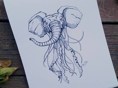 Jellyphant elephant ink inktober jellyfish