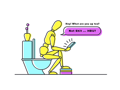 Shit Happens bathroom guy illustration line modern phone shit tablet talking text toilet vector